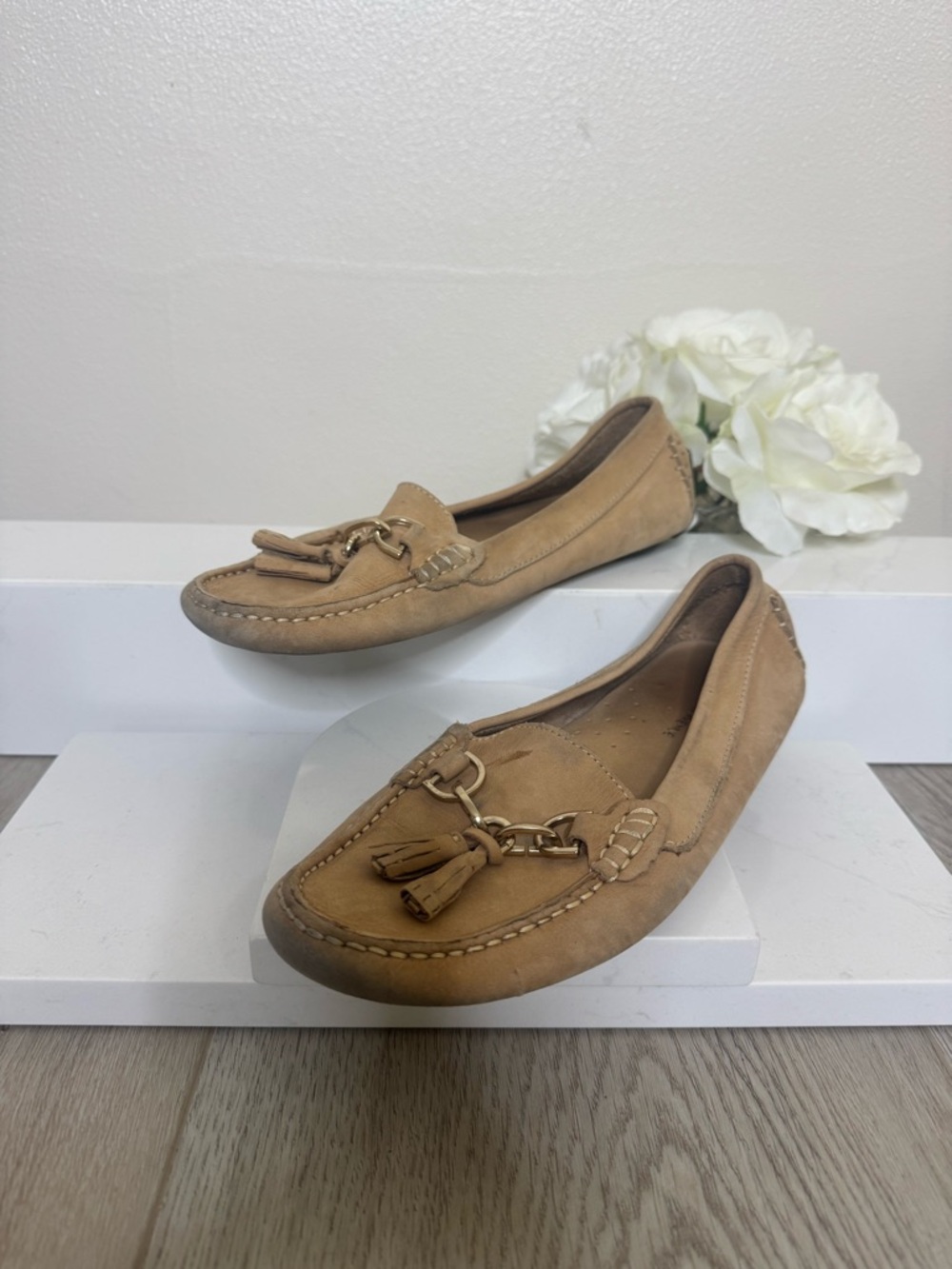Saks Fifth Avenue Tan Suede Tassel Loafers